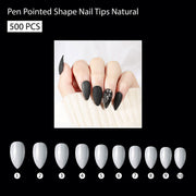PKT 500pcs Pen Pointed Shape Nail Tips Natural