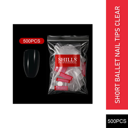 PKT 500pcs Short Ballet Nail Tips Clear - Shills Professional