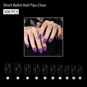 PKT 500pcs Short Ballet Nail Tips Clear