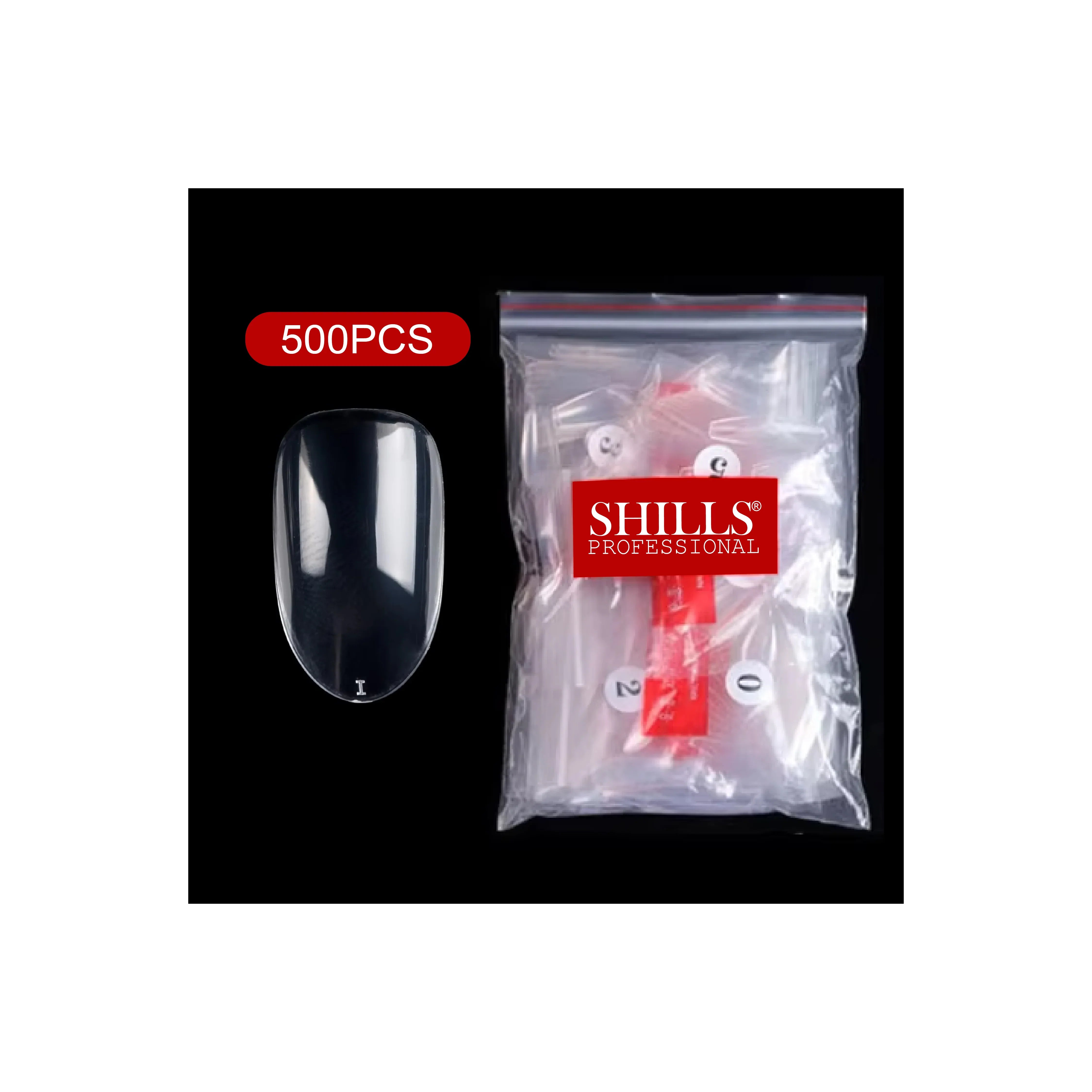 PKT 500pcs Short Oval Nail Tips Clear - Shills Professional