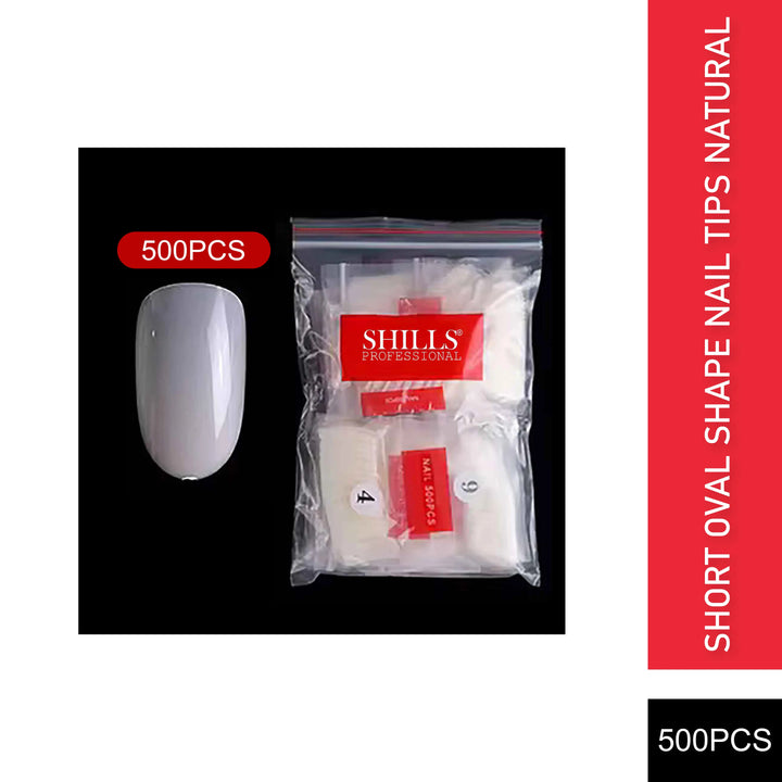 PKT 500pcs Short Oval Shape Nail Tips Natural - Shills Professional