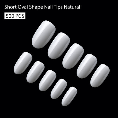 PKT 500pcs Short Oval Shape Nail Tips Natural - Shills Professional