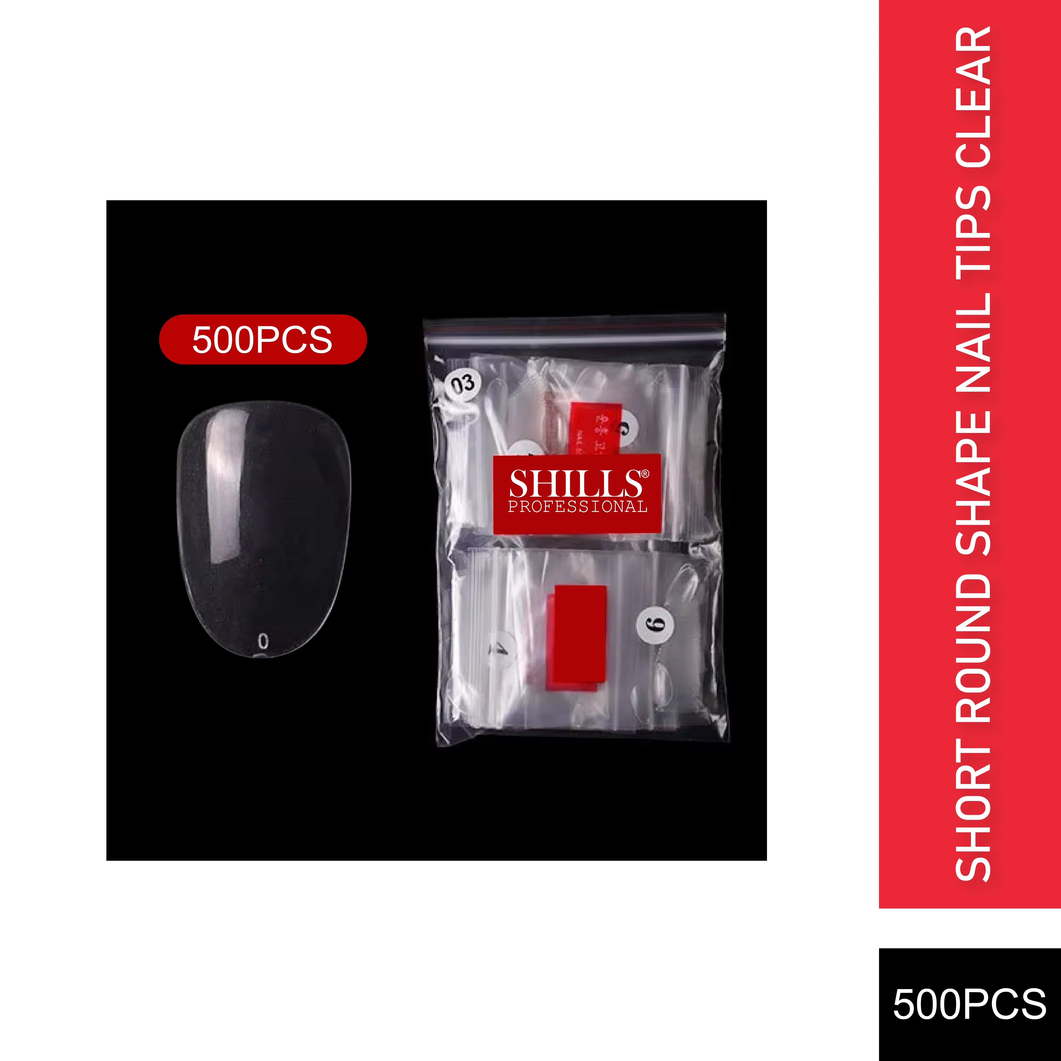 PKT 500pcs Short Round Shape Nail Tips Clear - Shills Professional