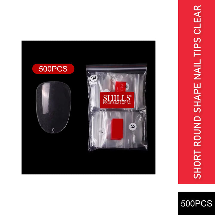 PKT 500pcs Short Round Shape Nail Tips Clear - Shills Professional