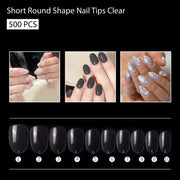 PKT 500pcs Short Round Shape Nail Tips Clear