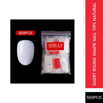 PKT 500pcs Short Round Shape Nail Tips Natural - Shills Professional