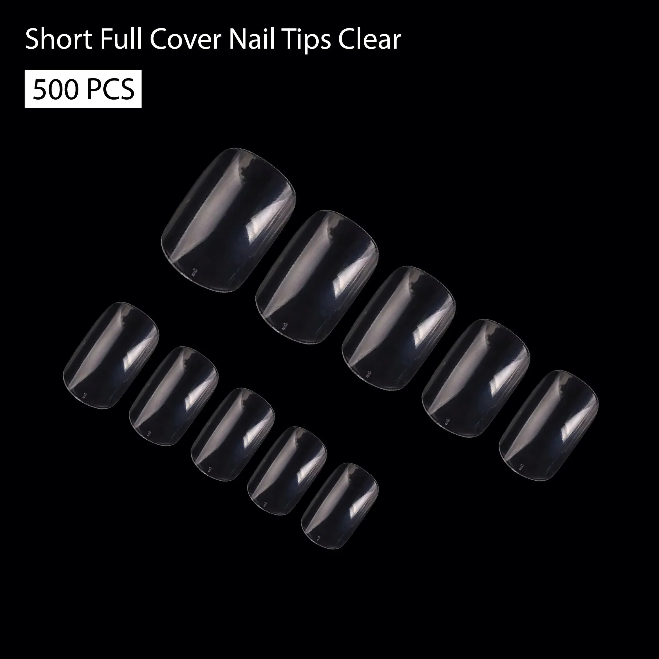 PKT 500pcs Short Full Cover Nail Tips Clear - Shills Professional