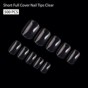 PKT 500pcs Short Full Cover Nail Tips Clear