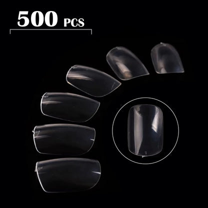 PKT 500pcs Short Full Cover Nail Tips Clear - Shills Professional