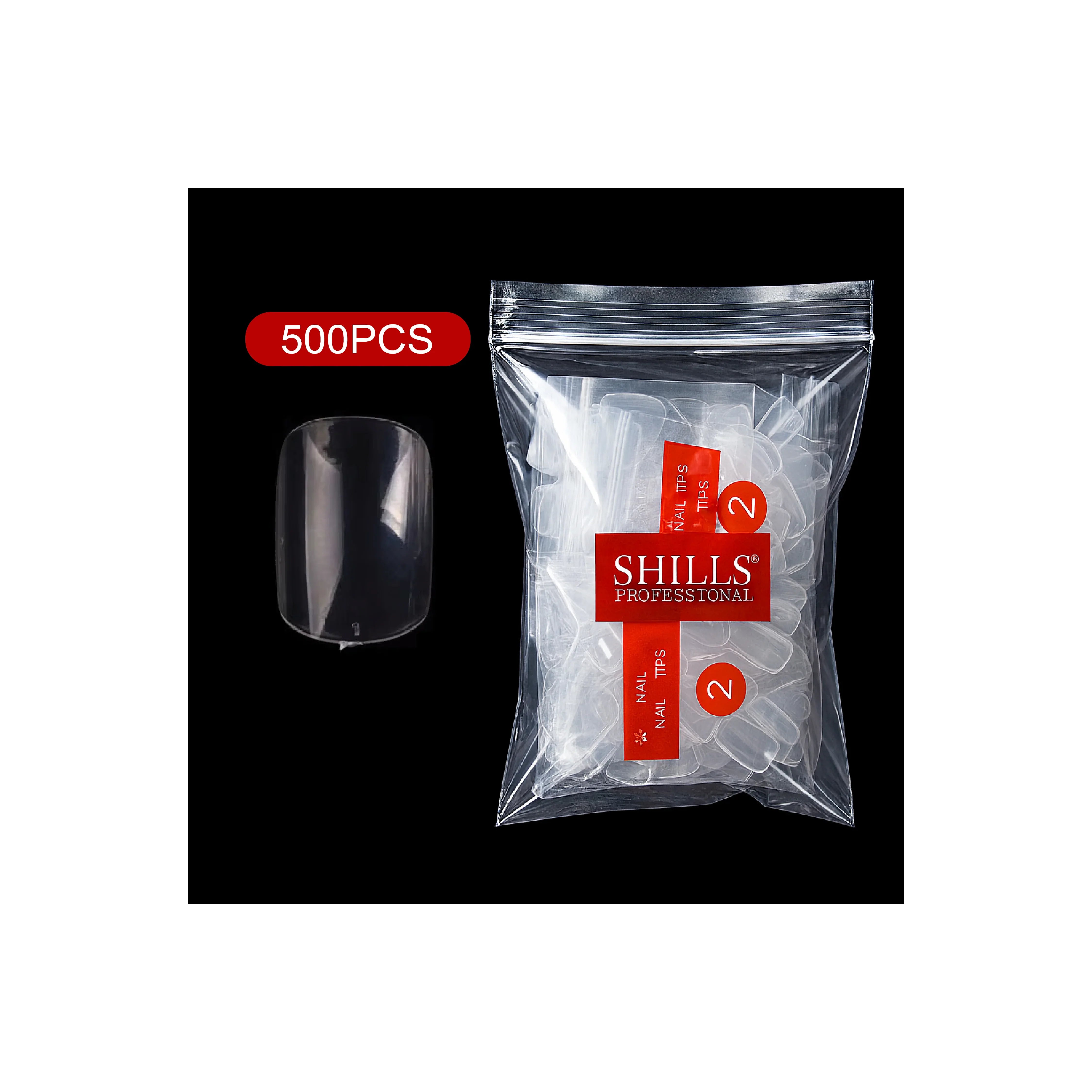 PKT 500pcs Short Full Cover Nail Tips Clear - Shills Professional