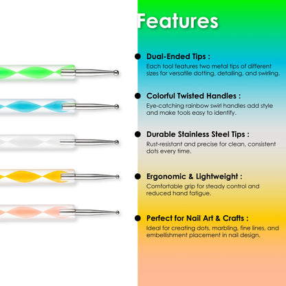 Rainbow Nail Dotting Tool Set 5Pc - Shills Professional