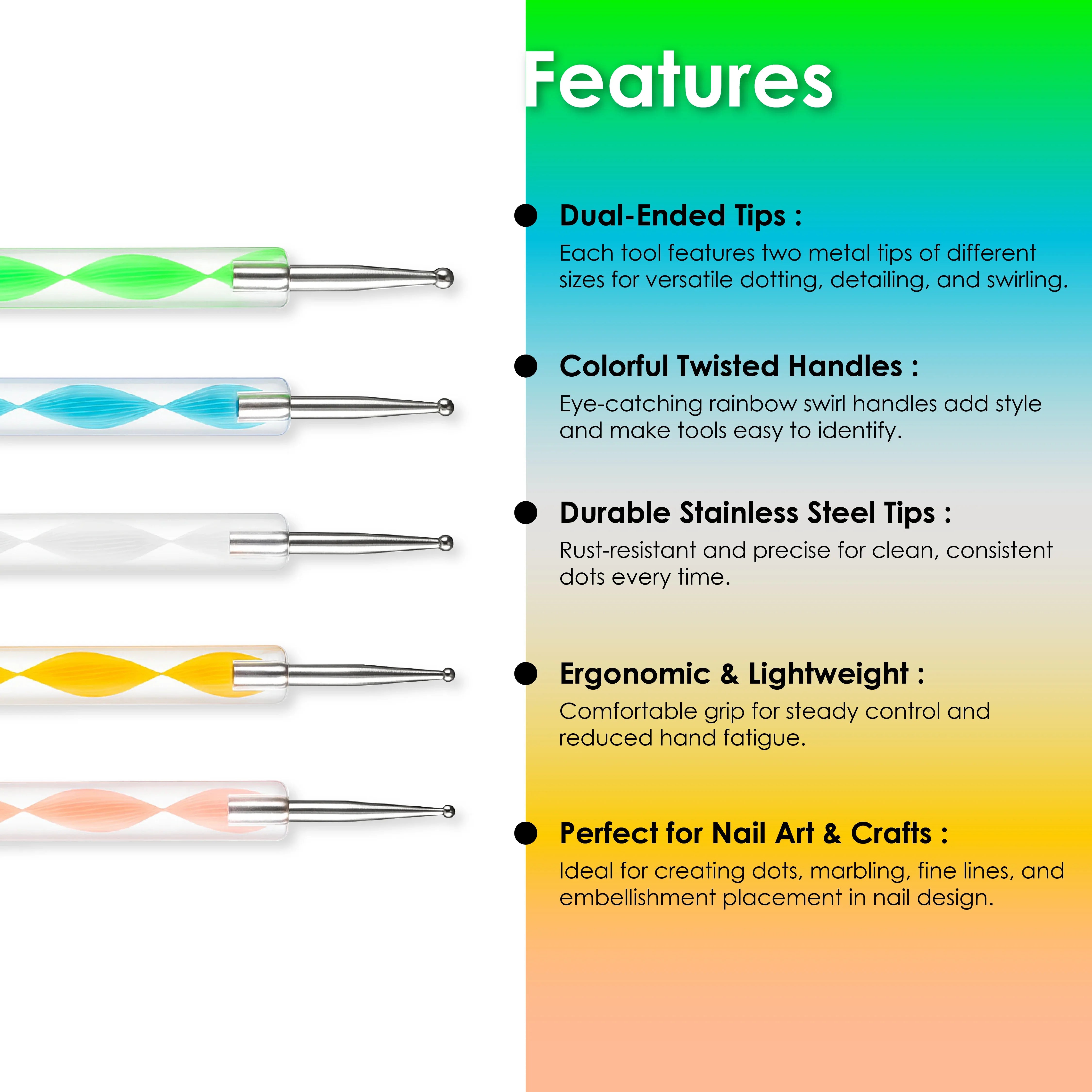 Rainbow Nail Dotting Tool Set 5Pc - Shills Professional