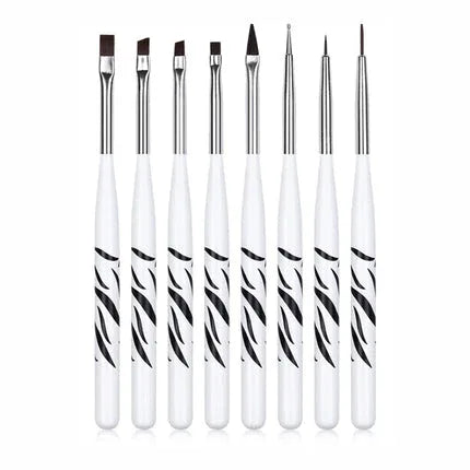 White Zebra Nail Art Brush Set 8Pcs - Shills Professional