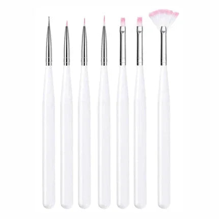 White Nail Art Brush Set 7 Pcs - Shills Professional
