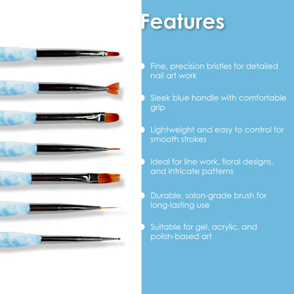 Nail Art Brush Set 7 Pcs Sky Blue - Shills Professional