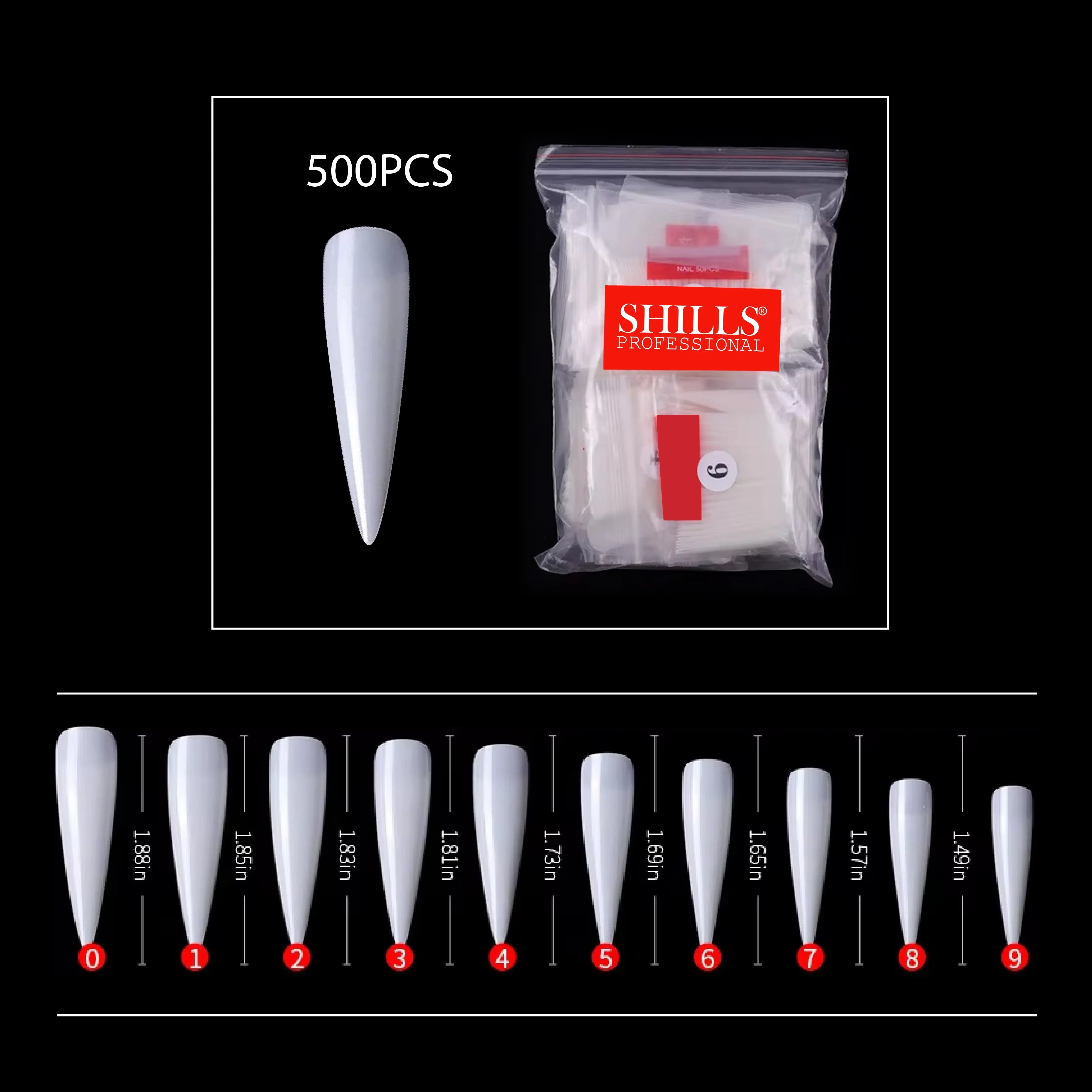 PKT 500pcs Stiletto Tips Natural - Shills Professional