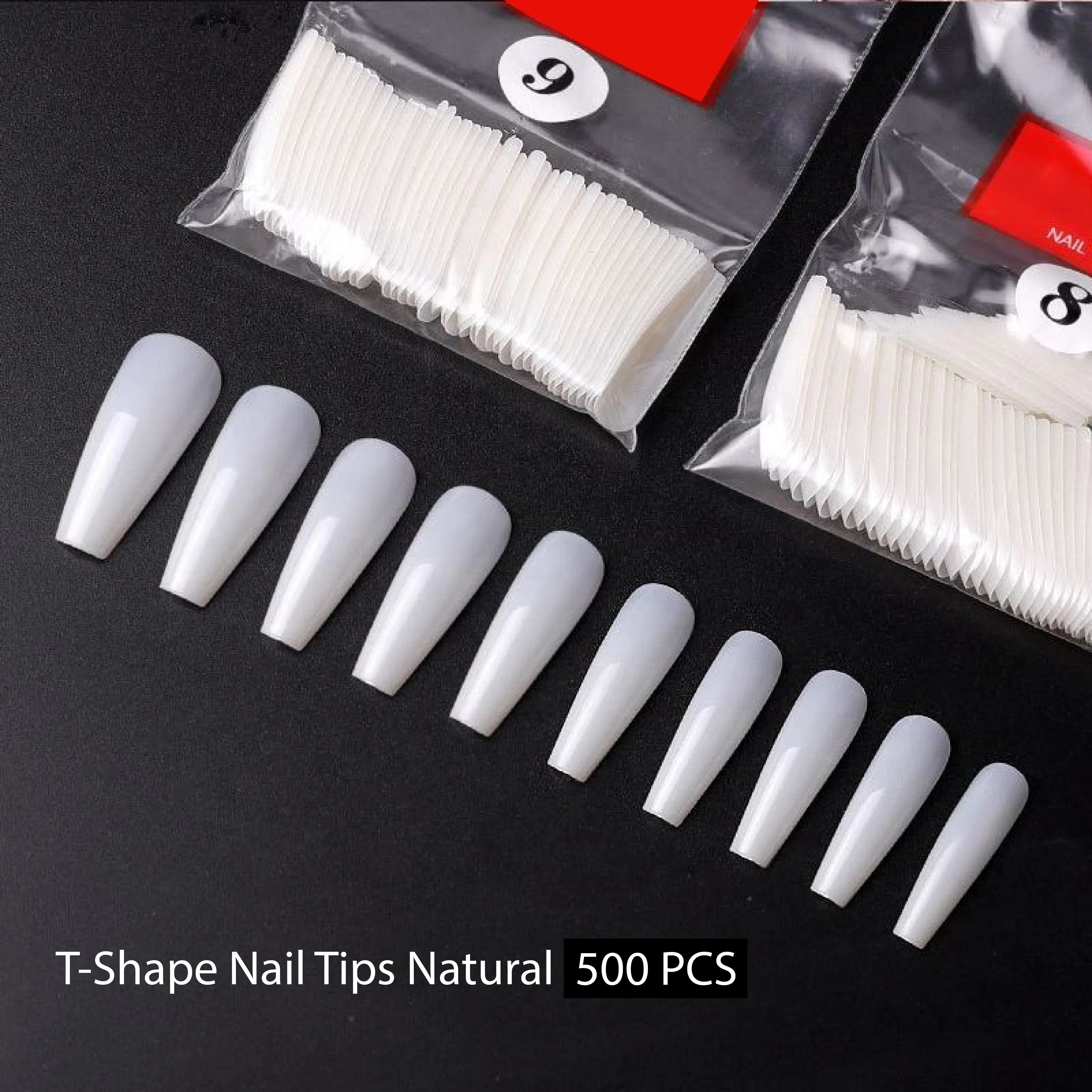 PKT 500pcs T-Shape Nail Tips Natural - Shills Professional