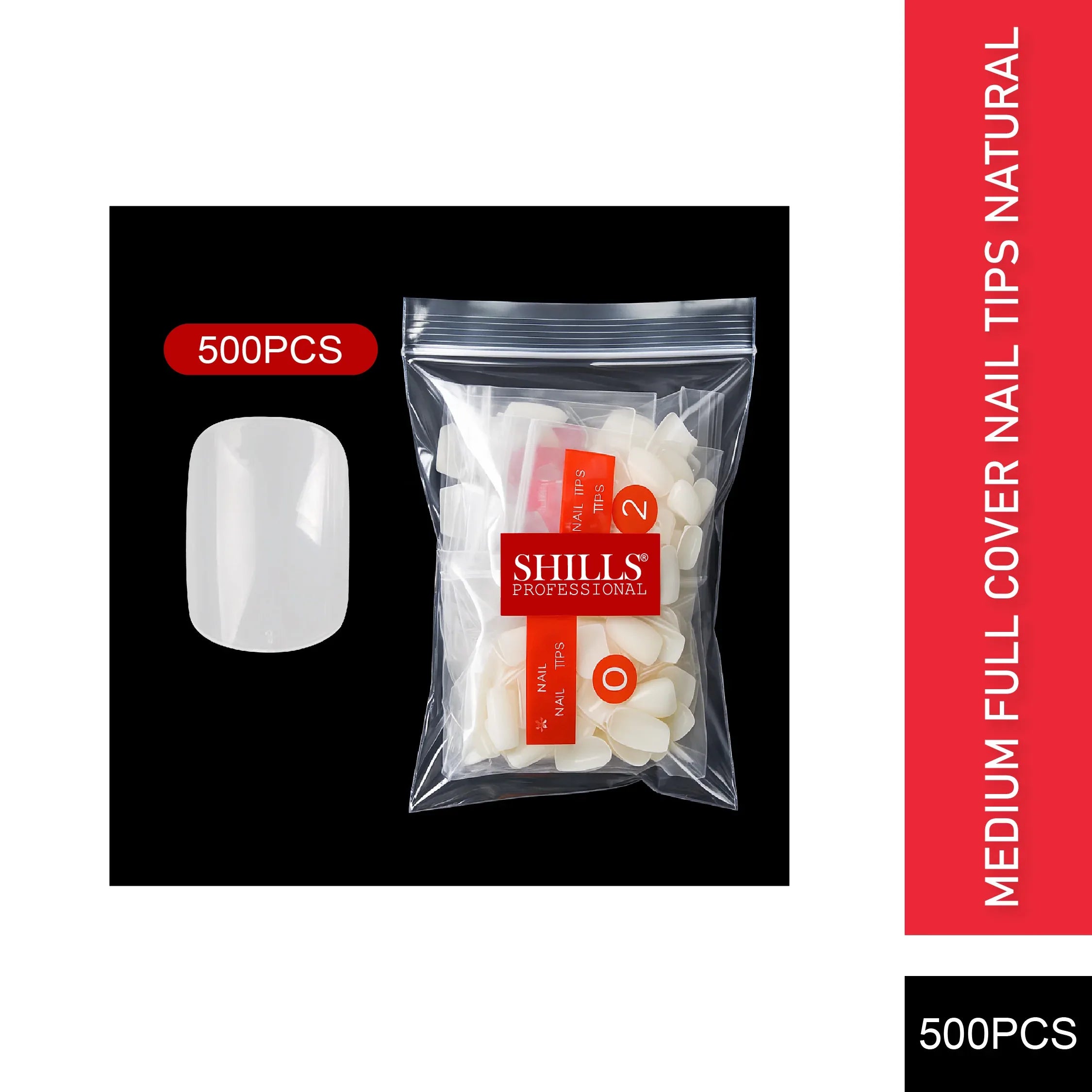 PKT 500pcs Medium Full Cover Nail Tips Natural - Shills Professional