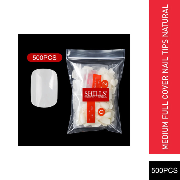 PKT 500pcs Medium Full Cover Nail Tips Natural - Shills Professional