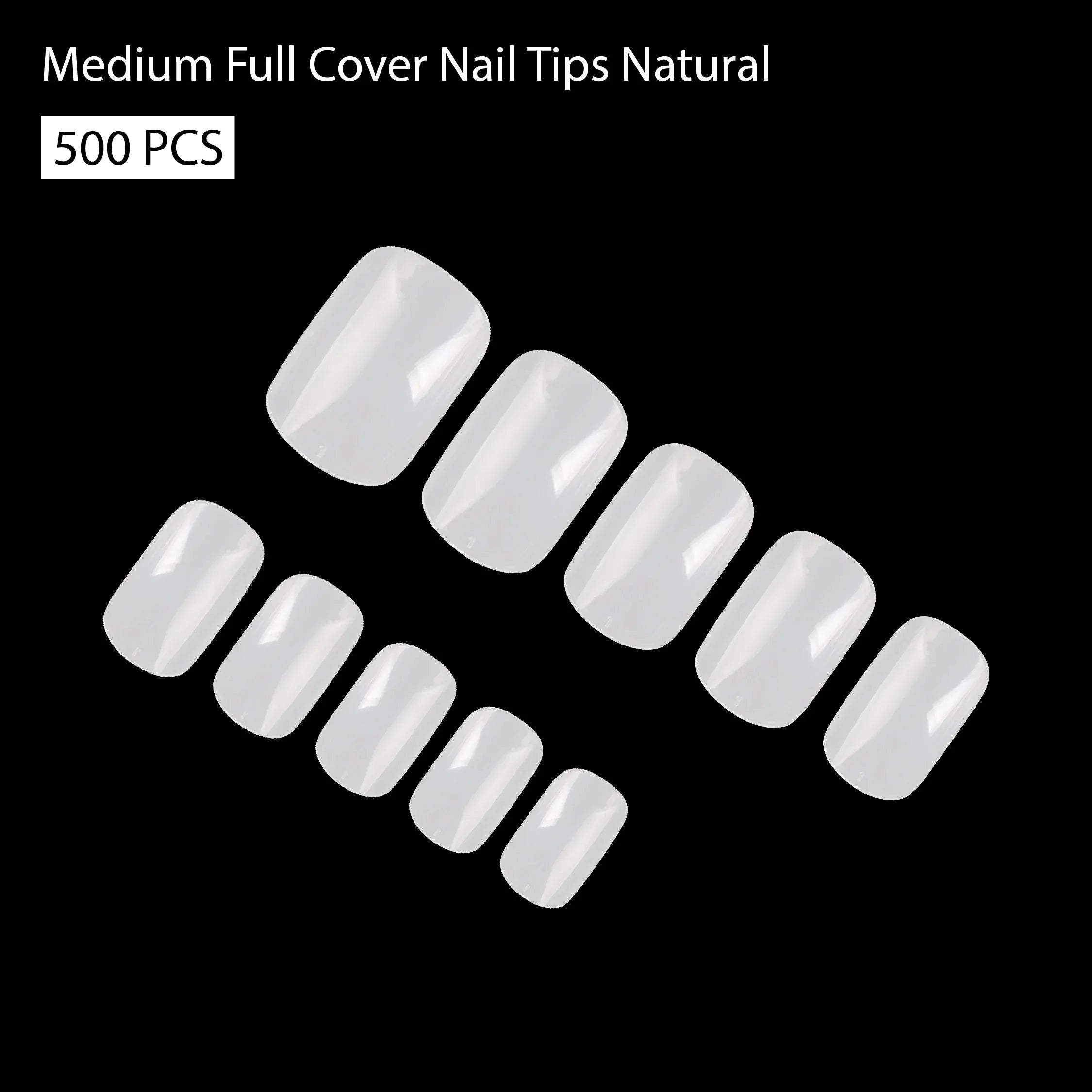 PKT 500pcs Medium Full Cover Nail Tips Natural - Shills Professional