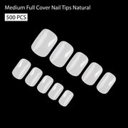 PKT 500pcs Medium Full Cover Nail Tips Natural
