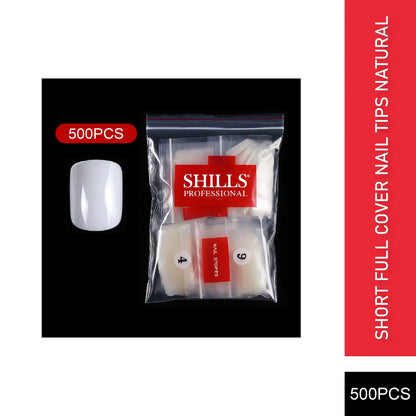 PKT 500pcs Short Full Cover Nail Tips Natural - Shills Professional