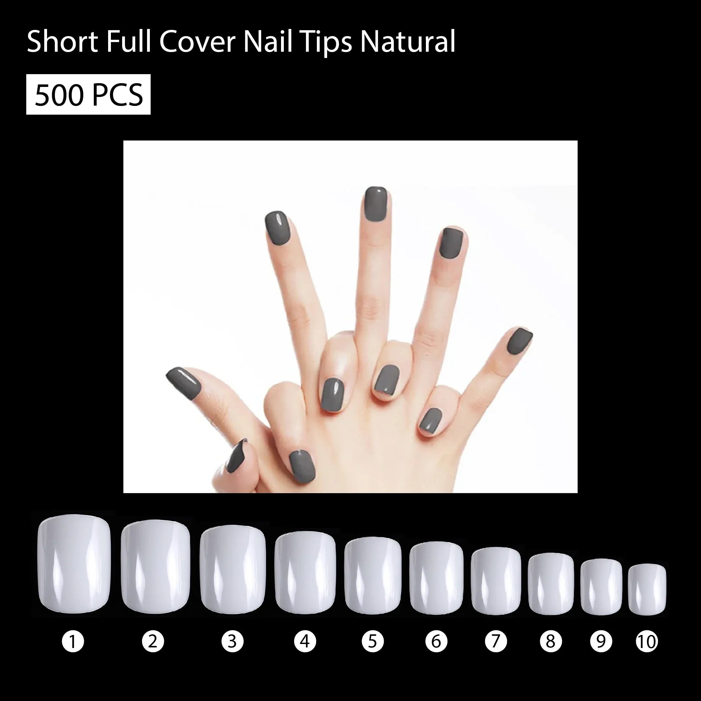 PKT 500pcs Short Full Cover Nail Tips Natural - Shills Professional