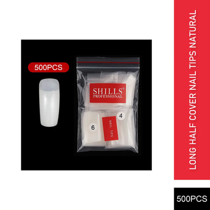 PKT 500pcs Long Half Cover Nail Tips Natural - Shills Professional