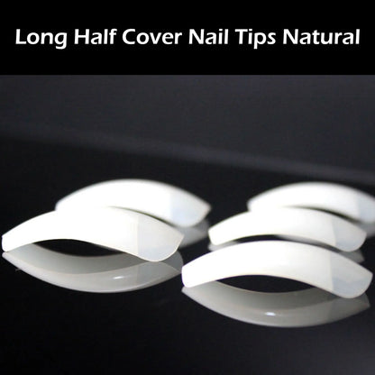PKT 500pcs Long Half Cover Nail Tips Natural - Shills Professional