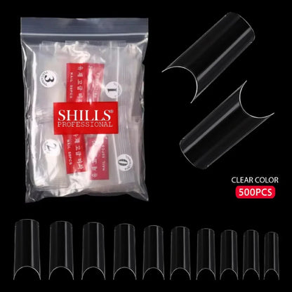 PKT 500pcs French Full Cover Nail Tips Clear - Shills Professional