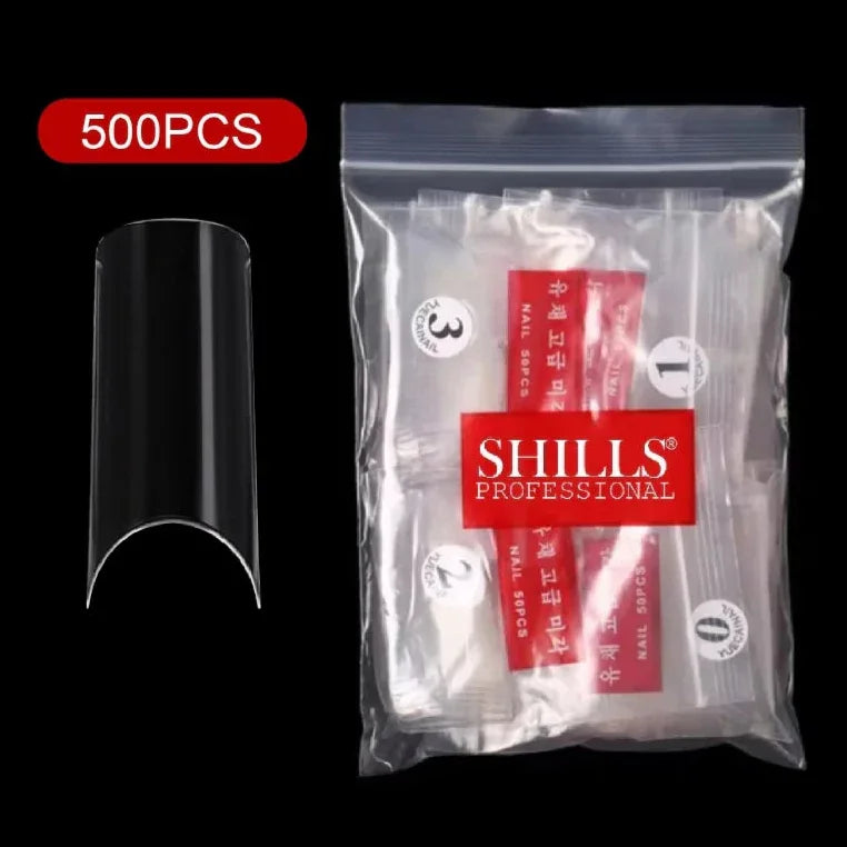 PKT 500pcs French Full Cover Nail Tips Clear - Shills Professional