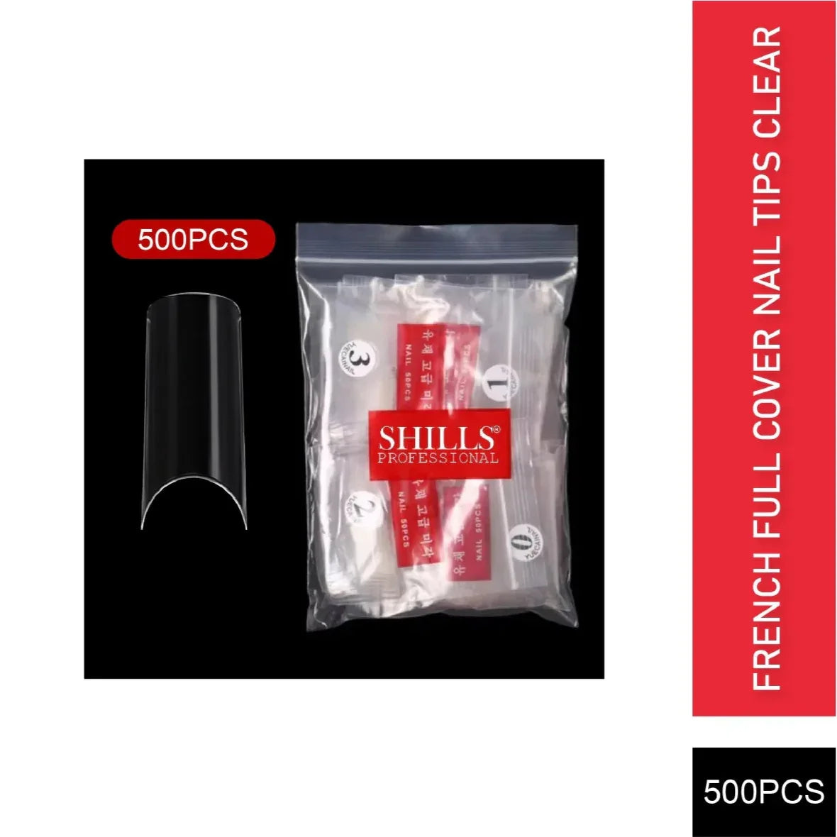 PKT 500pcs French Full Cover Nail Tips Clear - Shills Professional
