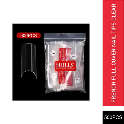 PKT 500pcs French Full Cover Nail Tips Clear - Shills Professional