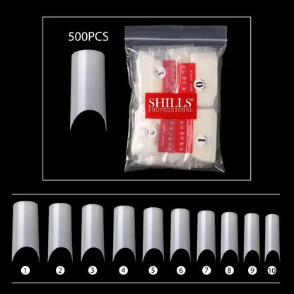 PKT 500pcs French Full Cover Nail Tips Natural - Shills Professional