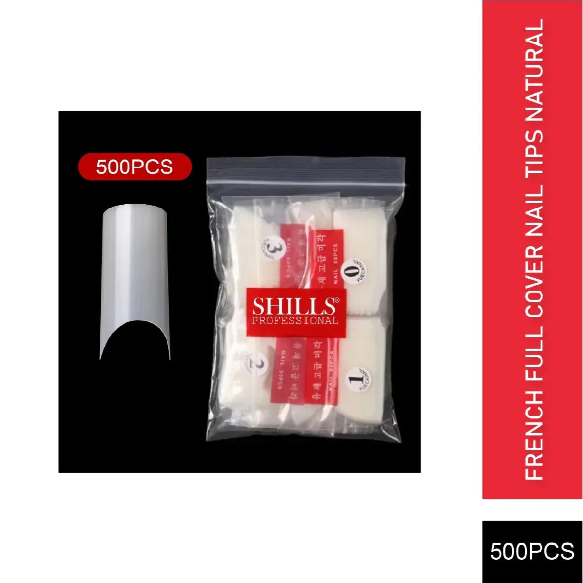 PKT 500pcs French Full Cover Nail Tips Natural - Shills Professional
