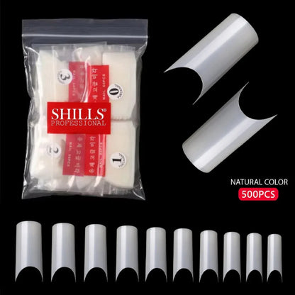 PKT 500pcs French Full Cover Nail Tips Natural - Shills Professional
