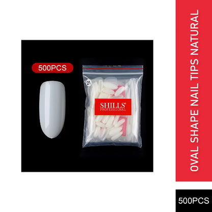 PKT 500pcs Oval Shape Nail Tips Natural - Shills Professional