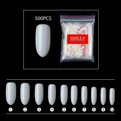 PKT 500pcs Oval Shape Nail Tips Natural - Shills Professional