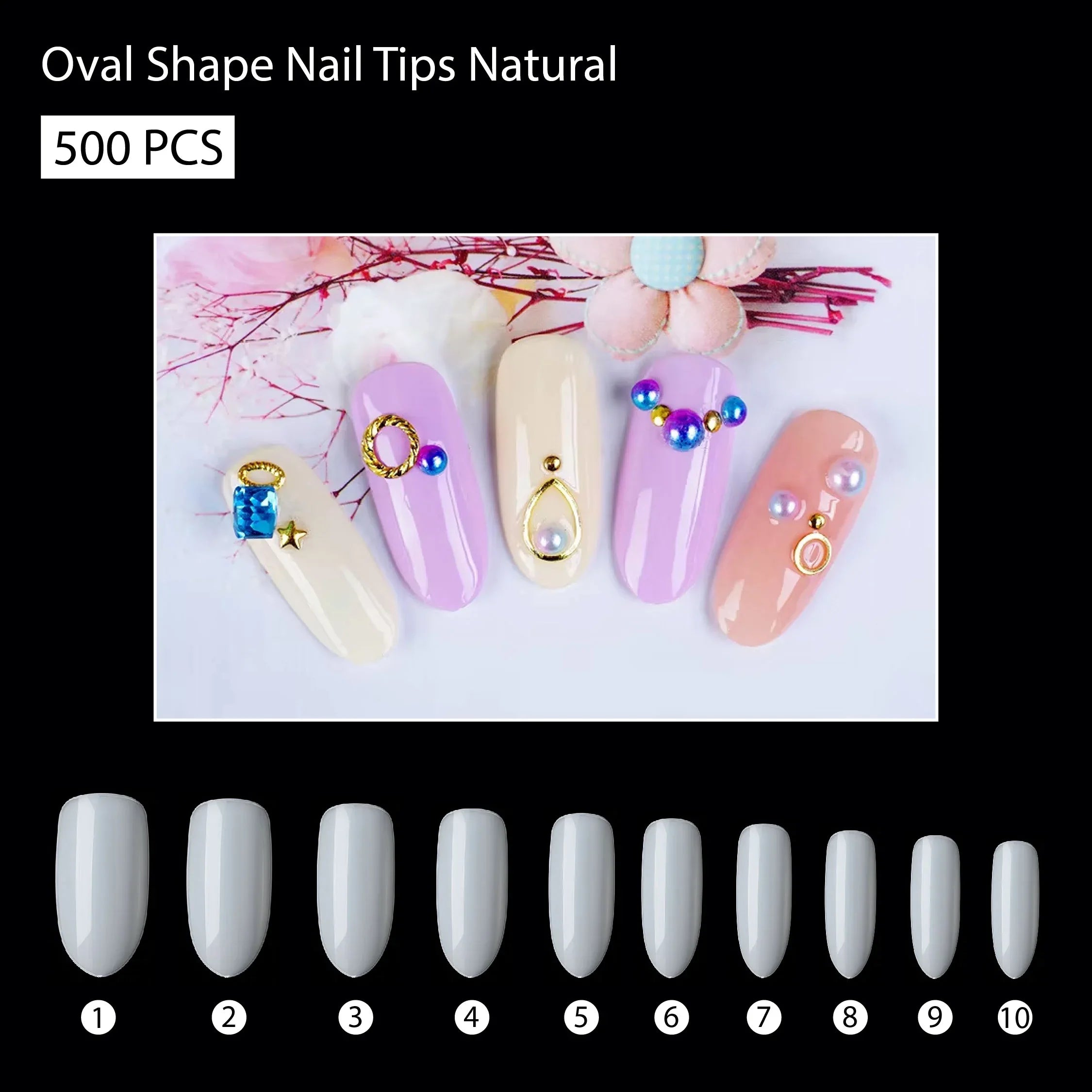 PKT 500pcs Oval Shape Nail Tips Natural - Shills Professional