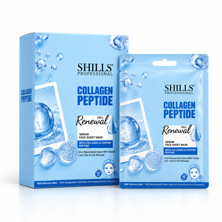 Shills Professional Collagen Peptide Cell Renewal Serum Face Sheet Mask with Hydrolyzed Marine Collagen & Copper Peptide | 25 g