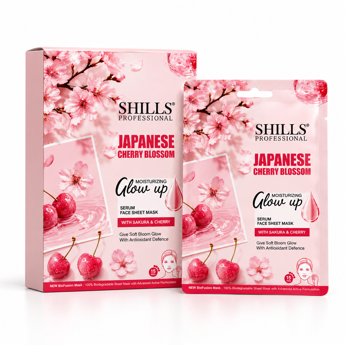 Shills Professional Japanese Cherry Blossom Moisturizing Glow Up Serum Face Sheet Mask with Sakura & Cherry Extract | 25 g