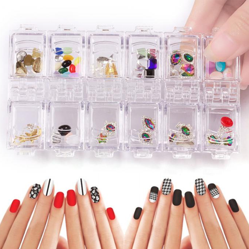 Buy 12 Grids Nail Art Box Empty Divided Case Nail Tips Rhinestone Beads  Gems Storage Box Clear Plastic Container Organizer Box Bins Online - 360  Digitizing - Embroidery Designs